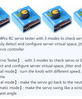 Set of 4 blue RC Servo Tester With 3 Modes For Servo And ESC Testing On The Go, featuring rotary knob and connection ports.