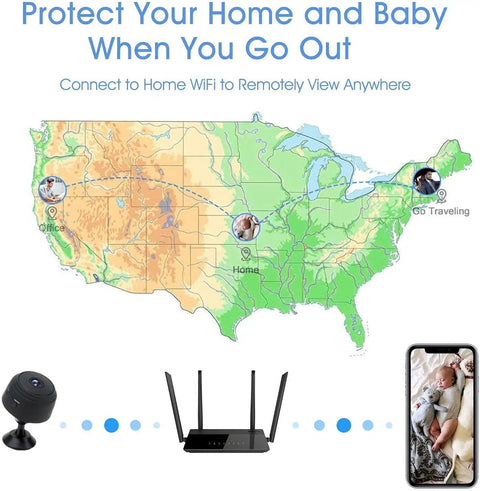 Map showing connectivity of Tiny WiFi Spy Camera With Night Vision and remote live feed via phone app across the USA.