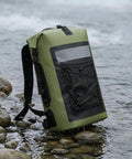 Waterproof Roll-Top Backpack With Padded Straps 35L Daypack For Hiking And Camping, Heavy-Duty Weatherproof Gear For Rainy Trails in stream