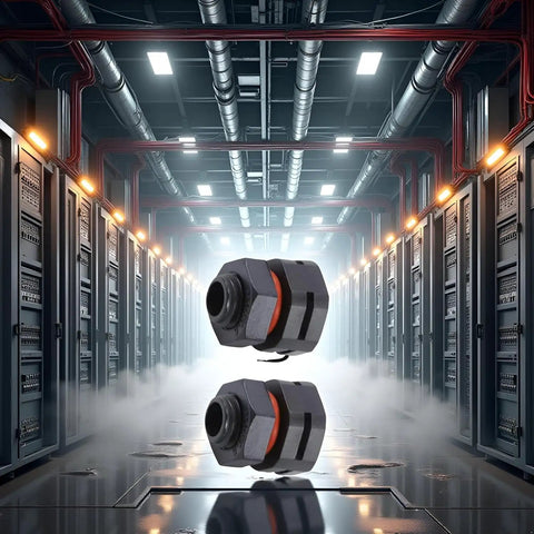 2-Pack IP68 Industrial Breather Vent M12x1.5 Pressure Equalization Valve shown in a server room for moisture control