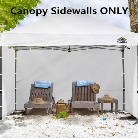 Three White 10x10 Foot Sidewalls For Pop Up Canopy Tent, 300D Waterproof Fabric With PA Lining, set up as beach privacy wall.