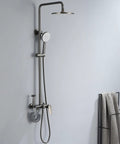 UBNMIUBV Shower System, 4 Functions Classic Shower Mixer Set, 9In Round Shower Head, Gun Gray brass body with hand shower.