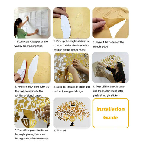 Family Tree Wall Decal Kit With 3D Picture Frame Collage installation guide showing step-by-step DIY sticker application process.