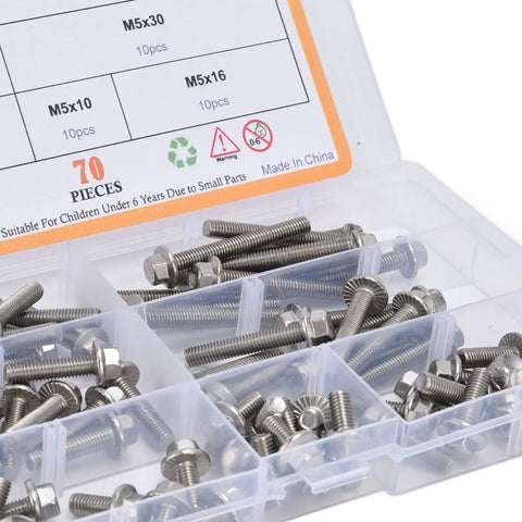 70 Piece M5 Bolt Assortment Kit With Hex Socket Head Cap And Flange Bolts In Stainless Steel 304 For Heavy Duty Fastening And DIY Projects