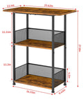 Compact Three Tier Floor Standing Coffee Bar Shelf For Cozy Corner Space Saving Farmhouse Style Coffee Station Perfect As A Small Coffee Table And Cabinet In Living Room Or Dining Room Brown And Black Finish, measuring 23.63 x 13.4 x 27.8 inches with iron and MDF frame.