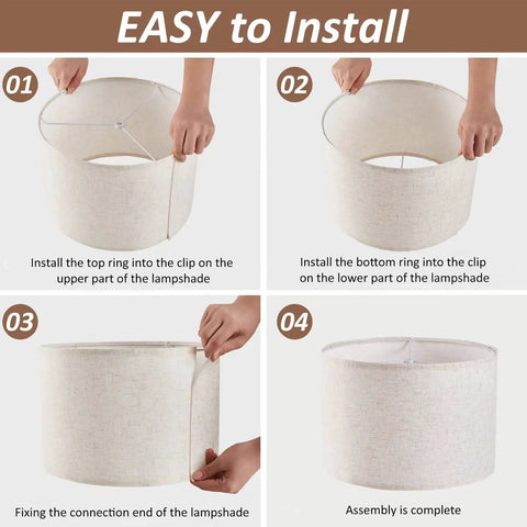 Set Of Two Natural Linen Drum Lamp Shades Perfect Match For Your Table Lamps And Floor Lamps Featuring Spider Fitter Super Easy Diy Assembly 13 Inch Diameter Top And Bottom By 9 Inches High Cool And Stylish Home Decor Addition, assembly instructions
