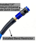 1/4 inch universal coupler and bend restrictor attached to Heavy Duty 1/4 Inch By 100 Ft Air Compressor Hose Rated 300 Psi.