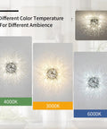 Super Cool Crystal Flush Mount Ceiling Light With Chrome Sputnik Firework Chandelier Design Eight Light Close To Ceiling Fixture Perfect For Bedroom Kitchen Hallway Or Entryway Using G9 Bulbs, shown in different color temperatures 4000K, 3000K, 6000K