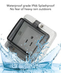Built Tough Heavy Duty US Standard Waterproof Electrical Socket 127V 15A Industrial IP66 Outlet splashing in water.