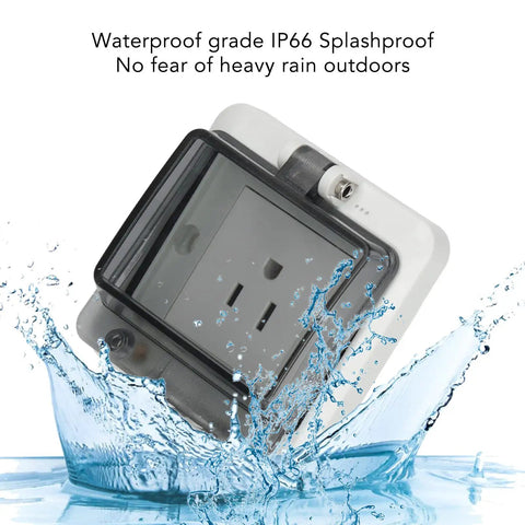 Built Tough Heavy Duty US Standard Waterproof Electrical Socket 127V 15A Industrial IP66 Outlet splashing in water.