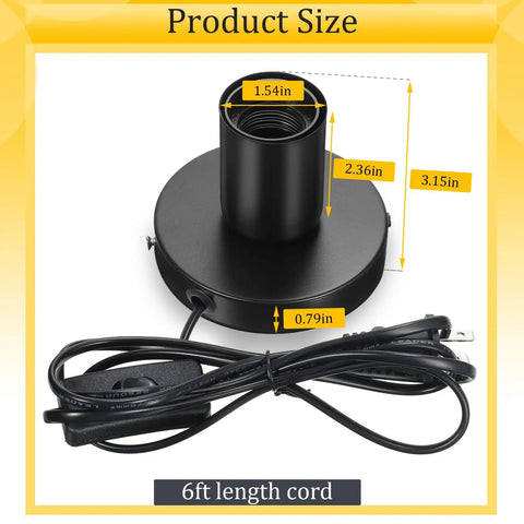 Beefed Up Metal Lamp Socket Base E26 E27 Screw In Bulb Holder With 6 Foot Black Cord On Off Switch 3 Pack for Desktop Lamps