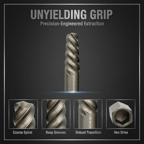 Get Your Broken Bolt And Stubborn Screw Repair Done Fast! 6-piece hardened steel extractor, coarse spiral, hex drive