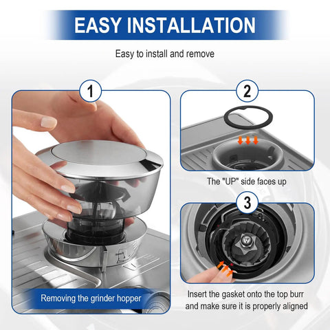 Upper Burr Rubber Seal Replacement For Espresso Grinders Silicone Gasket installation steps on a Breville grinder