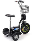 Electric Trike 48V 500W Personal Transporter Three Wheel Sit Or Stand Scooter For Events Security And Warehouse Use Built For Dope Fun With Easy Handling Smooth Acceleration And Stable Ride, side view with basket and seat