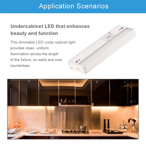 Kitchen with Under Cabinet LED Light Fixture 24 Inch, 14W, 985 Lumens, Dimmable, CRI 90, Triple Color Temp, installed under cabinets