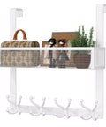 Over The Door Organizer With Mesh Basket And 16 Coat Hooks Space Saver Door Hanger For Bedroom Bathroom Kitchen And Office