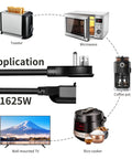 Image showing Space Saving Flat Plug Extension Cord One Foot With 90 Degree Grounded Plug Three Prong in usage with appliances.