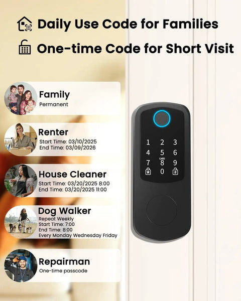 Go Keyless Front Door Smart Lock With Fingerprint, App Control, Electronic Keypad Deadbolt shown on door