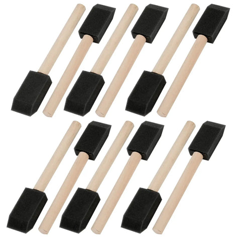 Kick Ass 1 Inch Foam Paint Brushes 12 Pack High Density Polyfoam Applicators for Mod Podge and wood staining tasks.