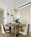 Dining room with Gold Sputnik Chandelier With Six Lights, Vintage Geometric Pendant Fixture, modern and elegant decor
