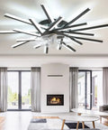 Cool Low Profile Ceiling Fan With Dimmable Light, Black Flush Mount, in modern living room interior, minimalist design.