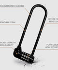 Long Shackle Padlock With Resettable Combination For Outdoor Gates And Fences, showing strong material and durability