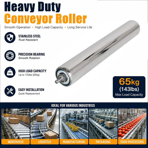 Beefy Stainless Steel Conveyor Roller Replacement Wheel 2 Inch Diameter Long 35.4 Inch Length Pack Of 10 Heavy Duty Material Handling Roller Stand For Industrial Repair And Maintenance, stainless steel roller with shaft