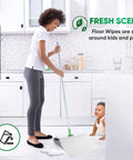 Person using Huge Wet Floor Wipes For Squeegee Stick Extra Thick Multi Surface Cleaning Wipes With Fresh Aroma in kitchen