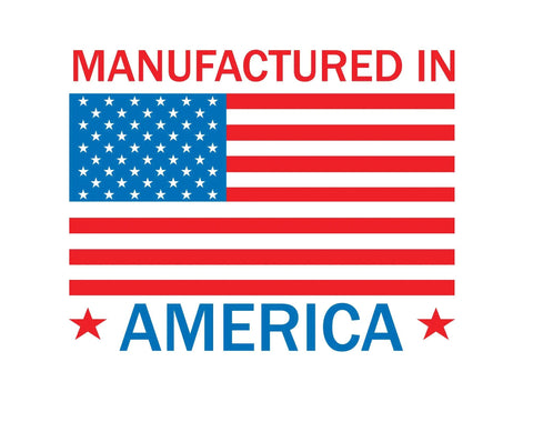 Manufactured in America text with American flag illustration