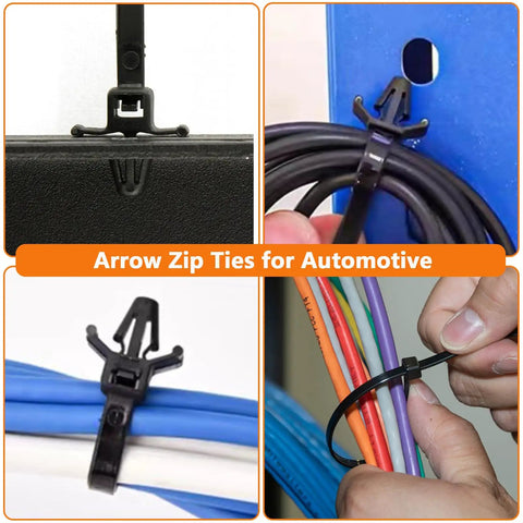 180 Pcs Wire Loom Clips For Car Push Mount And Zip Ties Assorted Sizes showing cable securing applications.