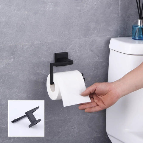 Matte Black Stainless Steel Bath Accessory Set 2 Piece Toilet Paper Holder And Towel Ring SUS304 Rustproof Contemporary Modern Finish