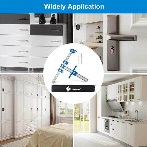 Fast Setup Cabinet Hardware Jig With Punch Locator Drill Guide And Dowelling Template displayed with diverse cabinetry applications