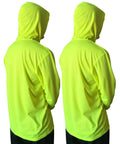 Hi Viz Hooded Long Sleeve Safety Work Shirt 2 Pack Neon Yellow Breathable Birdseye Polyester UPF 50 Plus Sun Protection