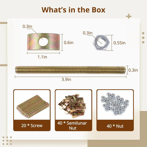 Heavy Duty Alloy Steel Tabletop Fasteners Top Shelf Countertop Connectors Flip Hardware For Furniture Beds And Wood Counters Solid Hold Kit With Screws And Nuts, components shown with measurements.