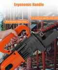 Hand holding 1250w Electric Hydraulic Rebar Cutter Tool For 3/4 Inch #5 Steel Bar Cutting In Just 3.5 Seconds with ergonomic design.