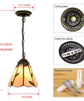 Detailed view of Six Inch Tiffany Style Pendant Ceiling Light With Pastoral Stained Glass For Restaurant Hallways Kitchens And Bars Hanging Fixture 110 240V E27 Base 40W Lamp showing dimensions and installation components.