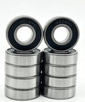 Sweet 10 Pack Of 6202-2RS Deep Groove Ball Bearings In 15x35x11mm Size stacked, double rubber sealed chrome steel for scooters.