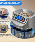 Slick Automatic Coin Counter And Wrapping Machine featuring no fuss LCD screen with a portable handle for easy use.