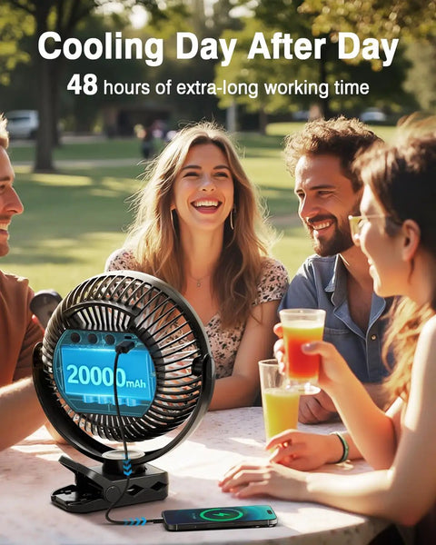 20000mAh 8 Inch Portable Clip On Fan With Lights Battery Powered USB Desk Personal Quiet Fan for outdoor group gathering