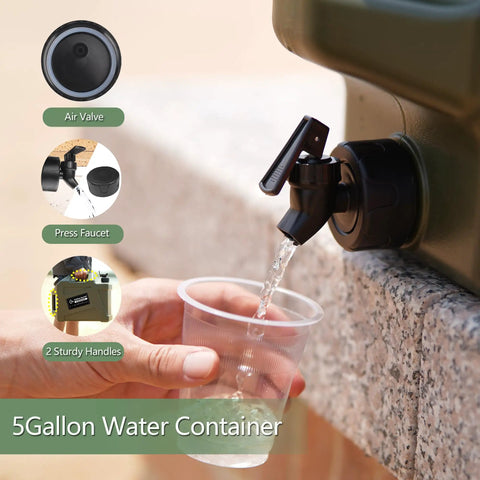 3.2 Gallon Portable Water Jug With Spigot For Camping And Hiking, BPA Free Military Green Water Storage Tank in use