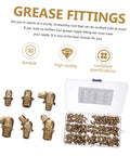 Copper Grease Nipples Assortment Kit For Pneumatic Fittings And Automotive Use Straight And Angled M8 M10 in open case