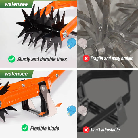 Detailed comparison of Rotary Cultivator Garden Tool With Adjustable Long Handle Tiller Featuring Star Shaped Rolling Tines