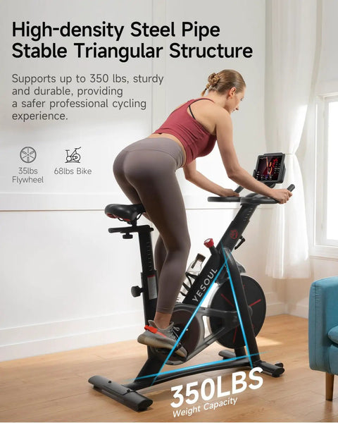 Woman using S3 Black Home Exercise Bike With Magnetic Resistance, Bluetooth Heart Rate, durable steel frame, 350 lbs capacity
