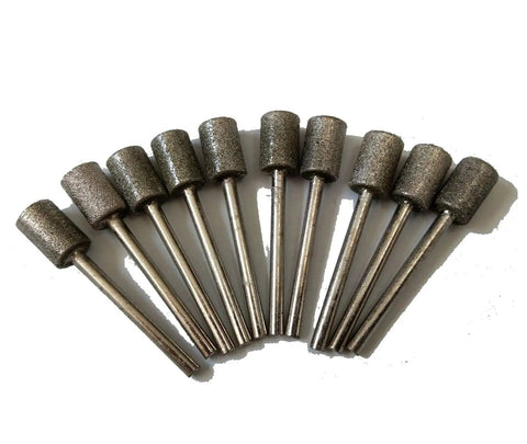 10 Pc Diamond Burr Set With 3mm Shank And 8mm Cylindrical Heads For Rotary Tools Pro Grade Cutting And Grinding Bits For Stone Jewelry Glass Nail Drill Diy Projects