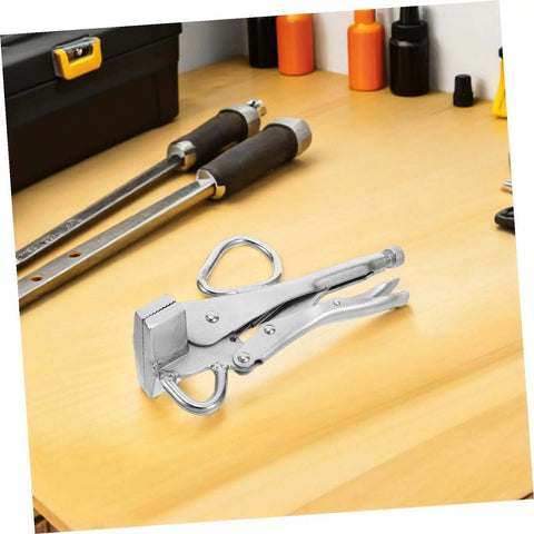 Adjustable Auto Body Sheet Metal Clamp Tool For Welding And Repair Tough As Nails Locking Pliers With Wide Flat Duckbill Design on workbench