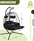 Two Person Outdoor Hanging Egg Chair With Stand And Adjustable Footrest Oversized Wicker Swing Chair With Thick Cushions