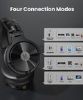 Image of Ultra Low Latency Wireless DJ Headphones with 20ms Lag and Four Connection Modes, showing different device compatibilities.