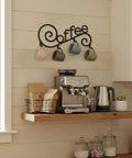 Cool Metal Wall Mounted Coffee Cup Mug Holder With Four Hooks For Kitchen Or Coffee Bar Decor above coffee machine