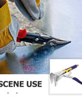 Sheet Metal Hand Seamer Pliers Built Tough Straight Jaw Metal Bending Tool in use with Non Slip Grippy Ergonomic Handle for HVAC Jobs
