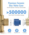 AIMADI Brushed Gold Kitchen Faucet with Pull Down Sprayer showing premium ceramic disc valve core for durability.